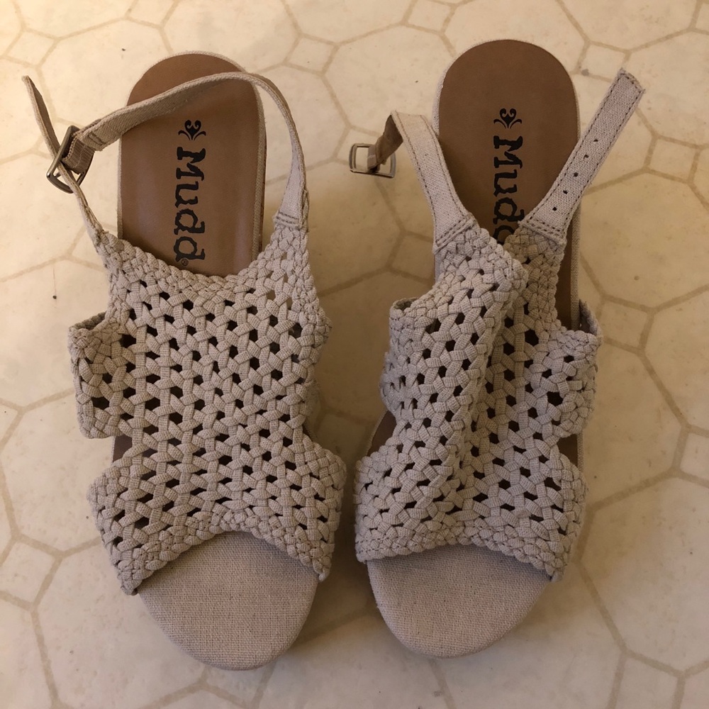Mudd crochet cork wedges